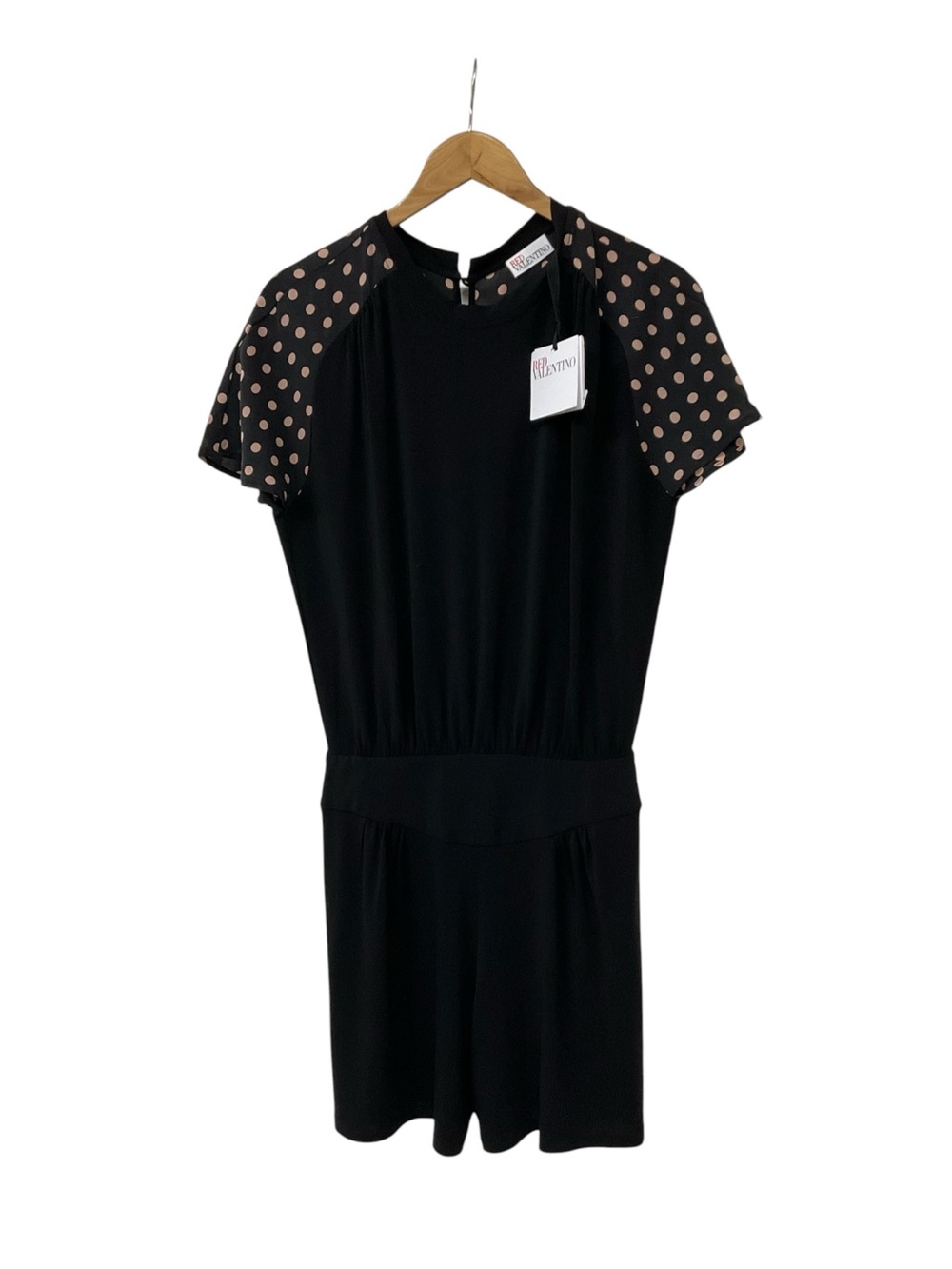 NWT RED Valentino Black Viscose Polls Dot Trim Romper M